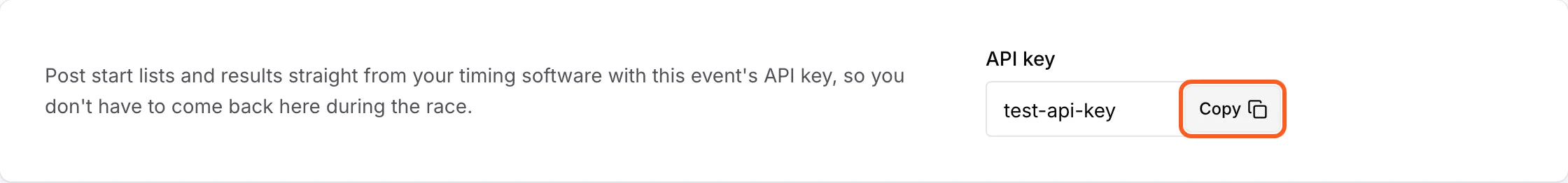 The Automation section of the Event & Access page, with the API key and its Copy button