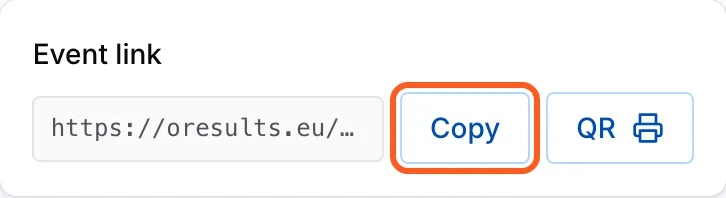 The Share section, with the event link, Copy and QR